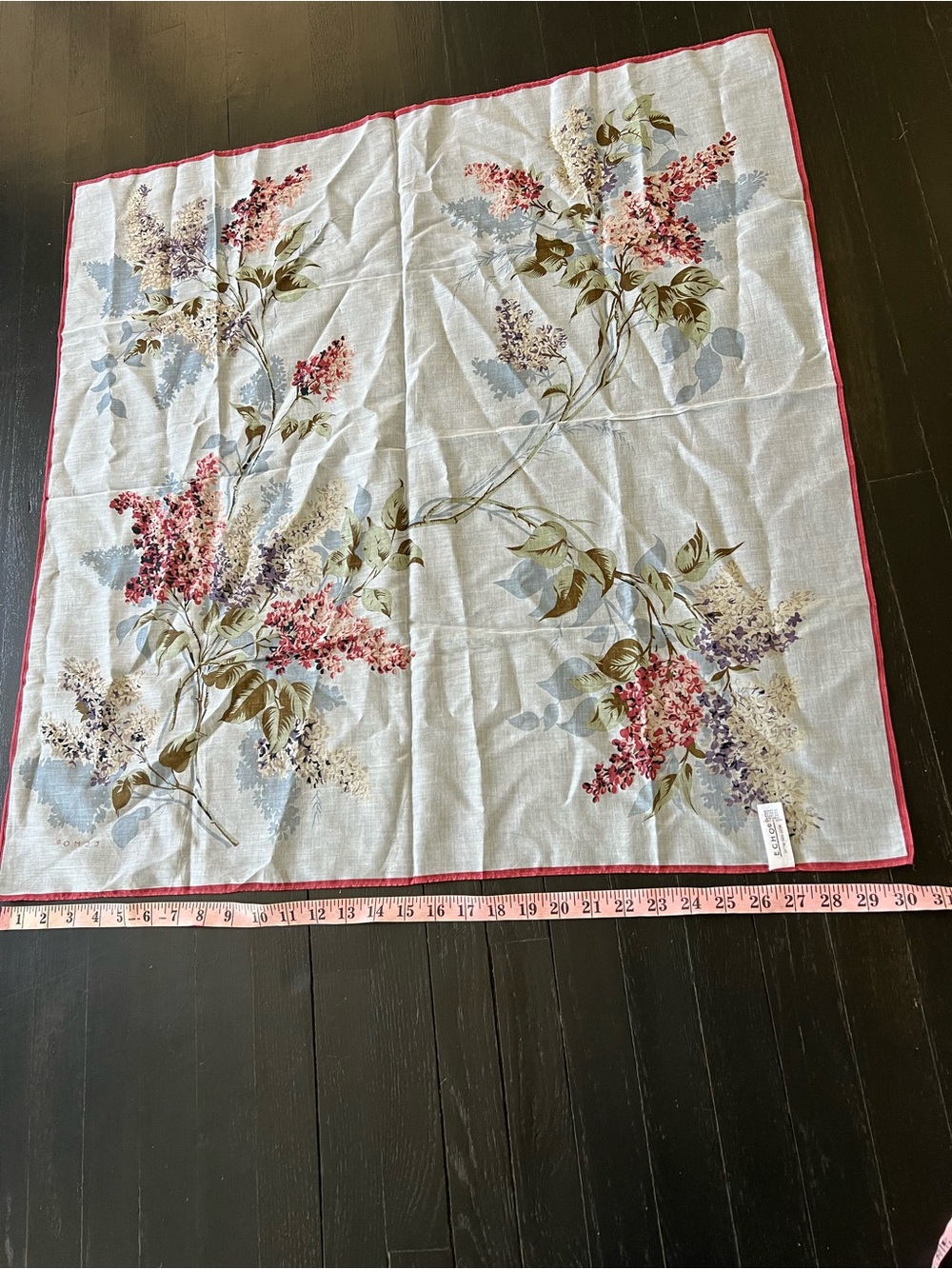 ECHO 100% cotón. Floral Square Scarf with Pink Trim - Picture 5 of 6